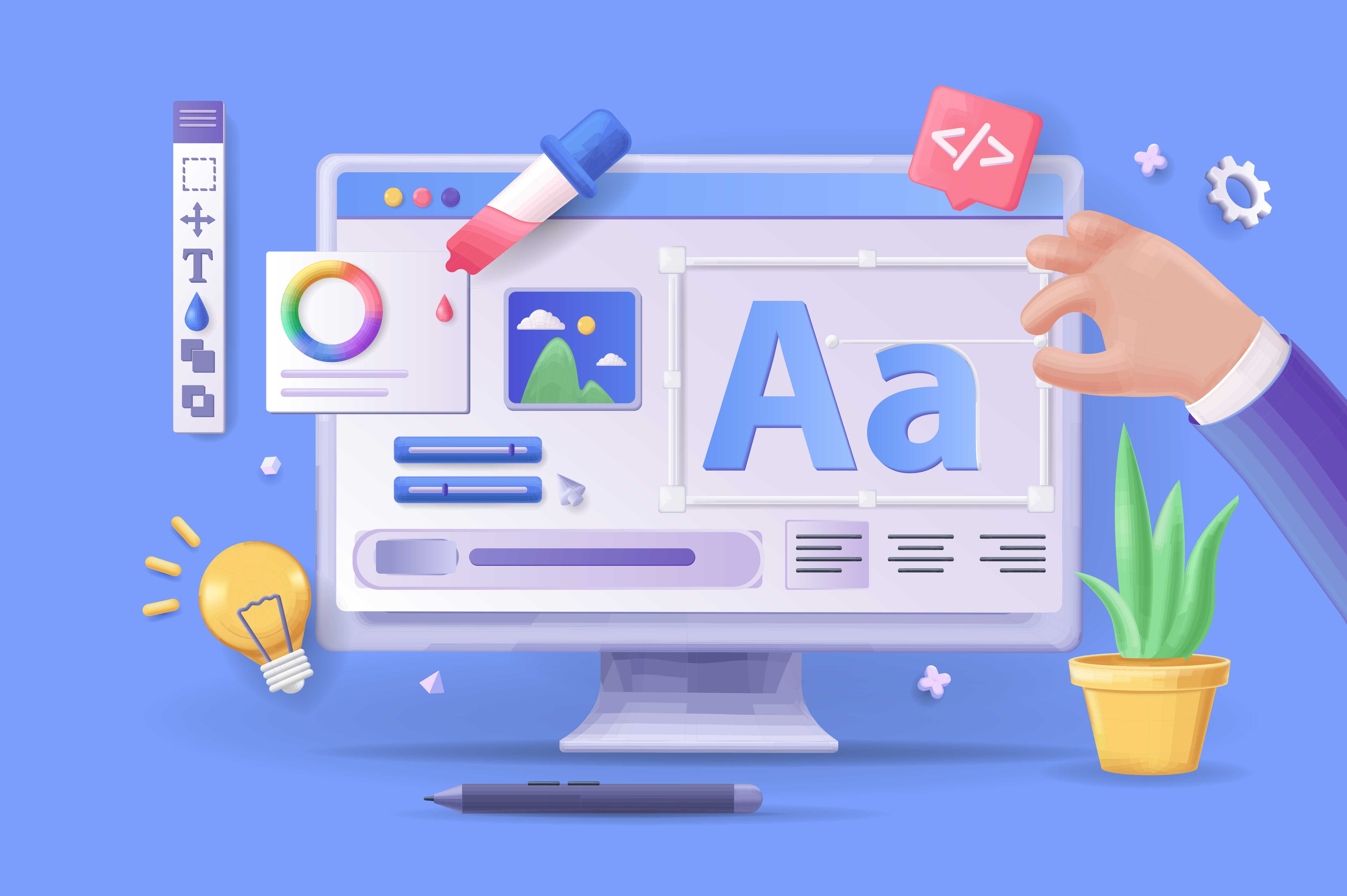 A picture of desktop showing 3D elements of its interface.